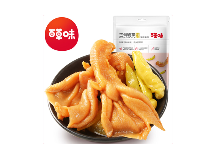 BAICAOWEI BONELESS DUCK PALM PICKLED SOUR SPICY CHILLI FLAVOR 125G